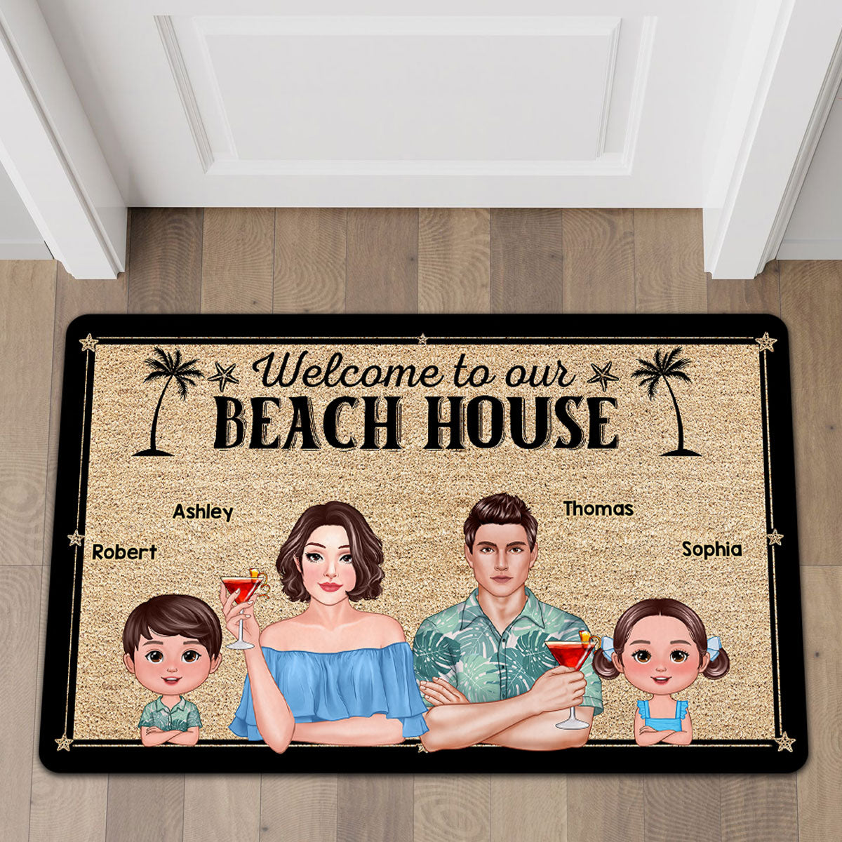 Welcome To Our Beach House Pretty Family Personalized Doormat