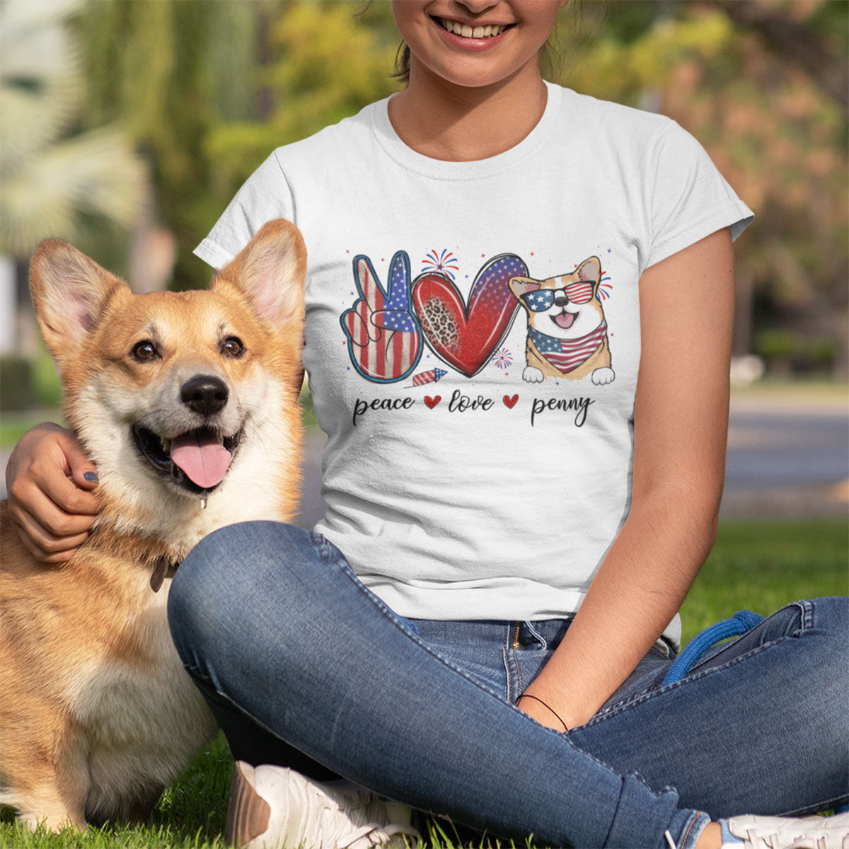 Peace Love Dogs USA Flag Pattern Personalized Shirt, Gift For Dog Mom, Dog Dad, Dog Lovers