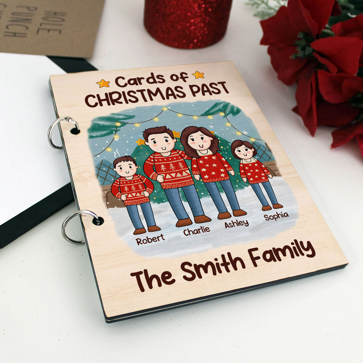 Comic Family Christmas Personalized Card Keeper, Card Holder, Card Book, Cards Keepsake
