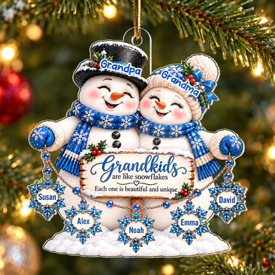 Grandkids Are Snowflakes Snowman Grandparents 2D Flat - Personalized Acrylic Ornament - Christmas Gift For Grandparents