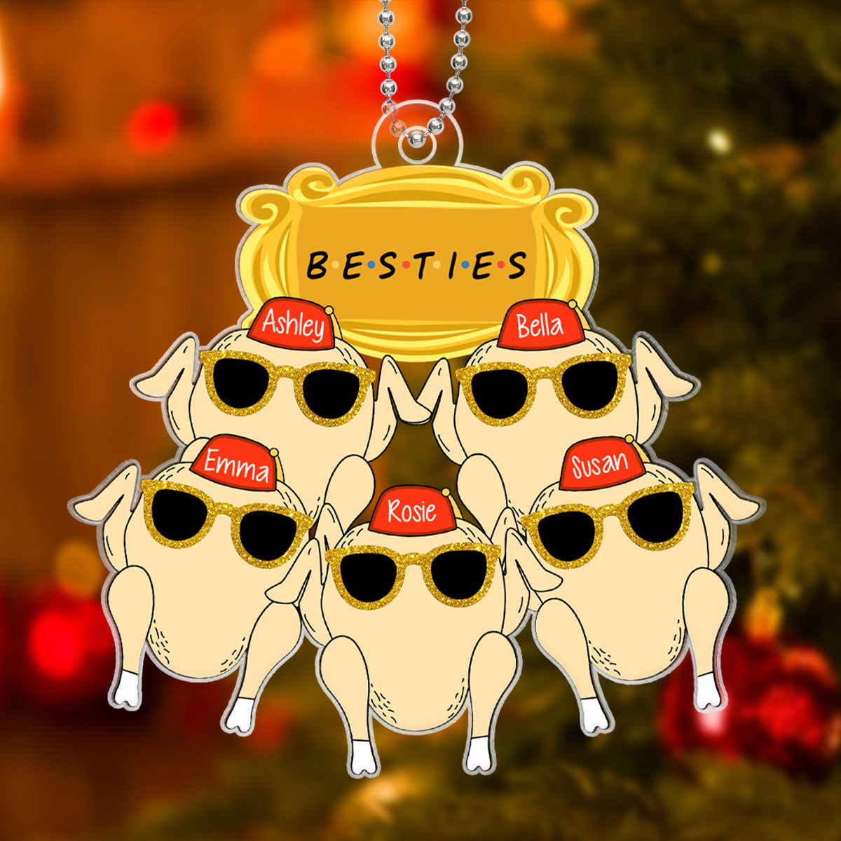 Friends Turkey Thanksgiving Christmas Personalized Acrylic Ornament, Funny Christmas Gift For Besties, Best Friends
