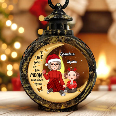 Cute Grandma & Grandkid On Moon Christmas Gift Personalized Lantern Ornament