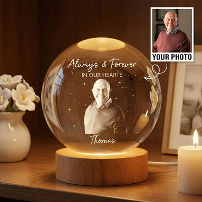 Custom Photo Engraved - Personalized Crystal Ball LED Night Light - Memorial Remembrance Keepsake