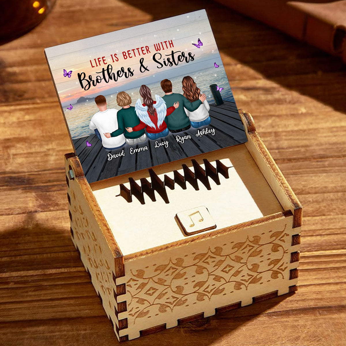 Life Is Better With Brothers And Sisters - Personalized Wooden Music Box - Anniversary, Valentine's Day Gift, Gift For Him, Gift For Her