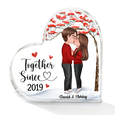 Doll Couple Kissing Under Red Tree Gift For Him For Her Personalized Heart Plaque