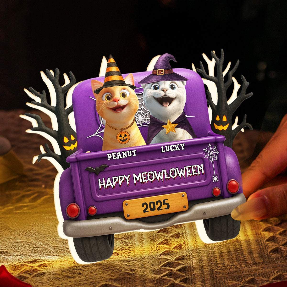 Halloween Cats On Truck Personalized Light Box, Halloween Decoration