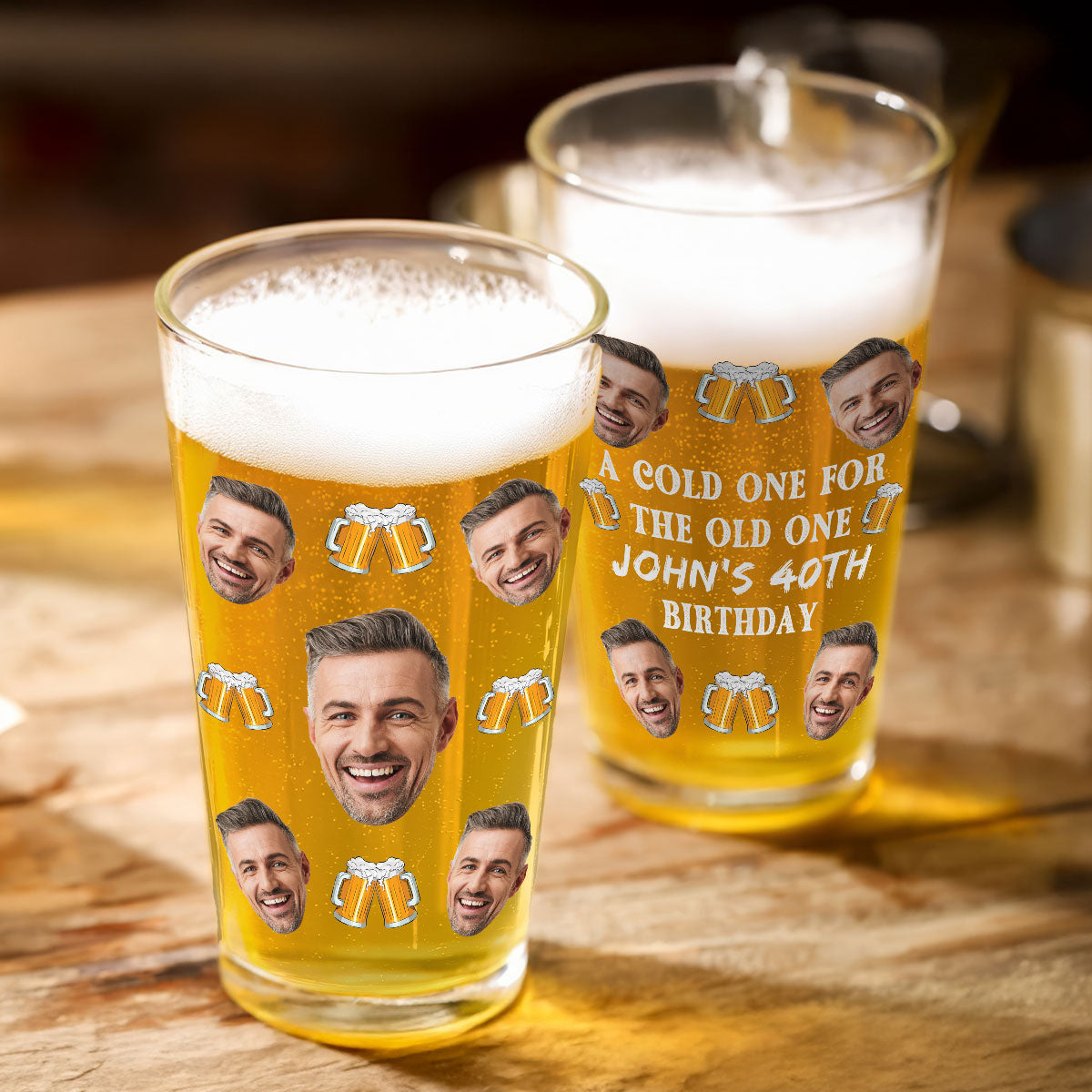 A Cold One For The Old One Photo Upload Funny Birthday Gift Personalized Beer Glass