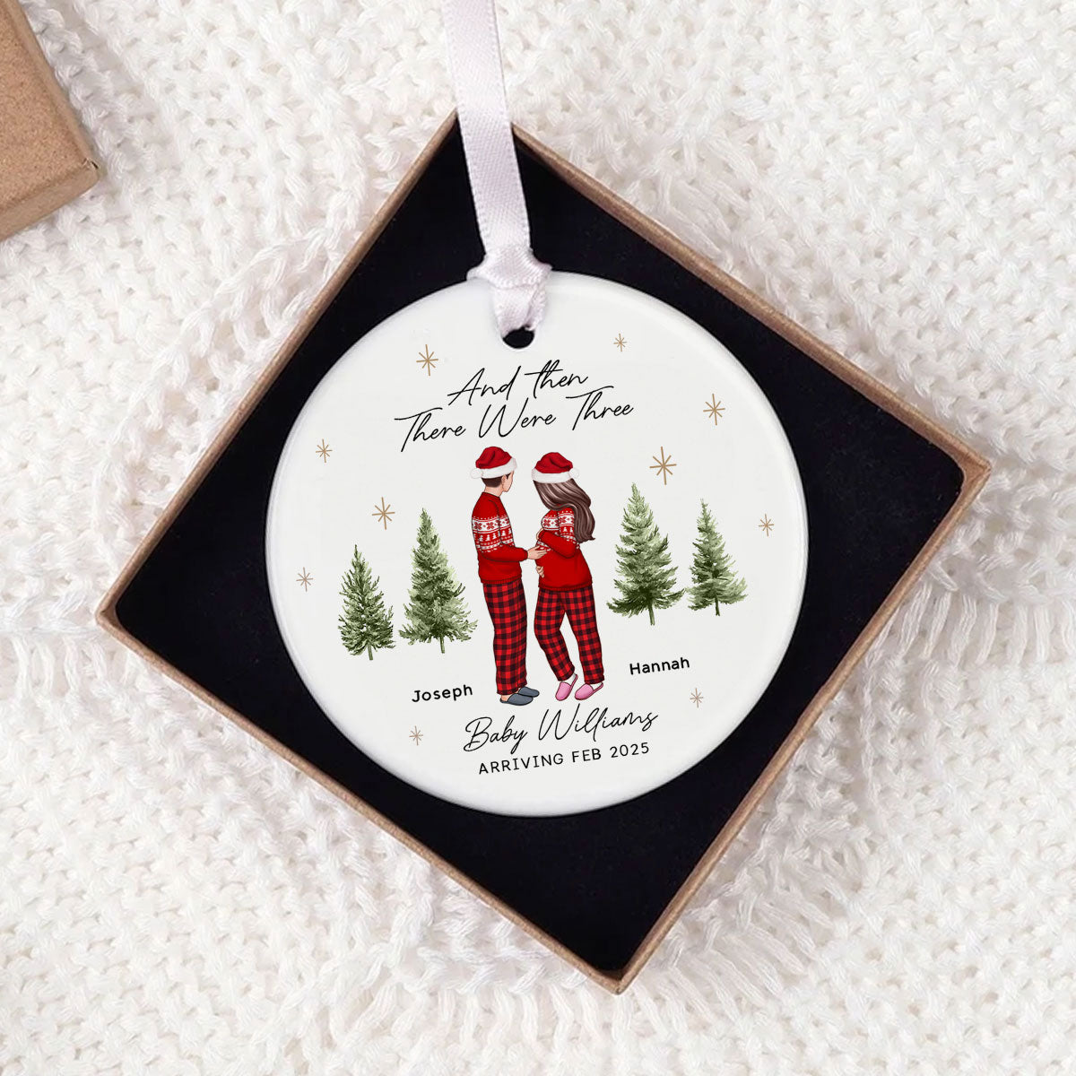 And Then There Were Three - Pregnancy Announcement Ornament - Baby Coming Soon Ornament - Ornament for Baby - Expecting Mom Gift