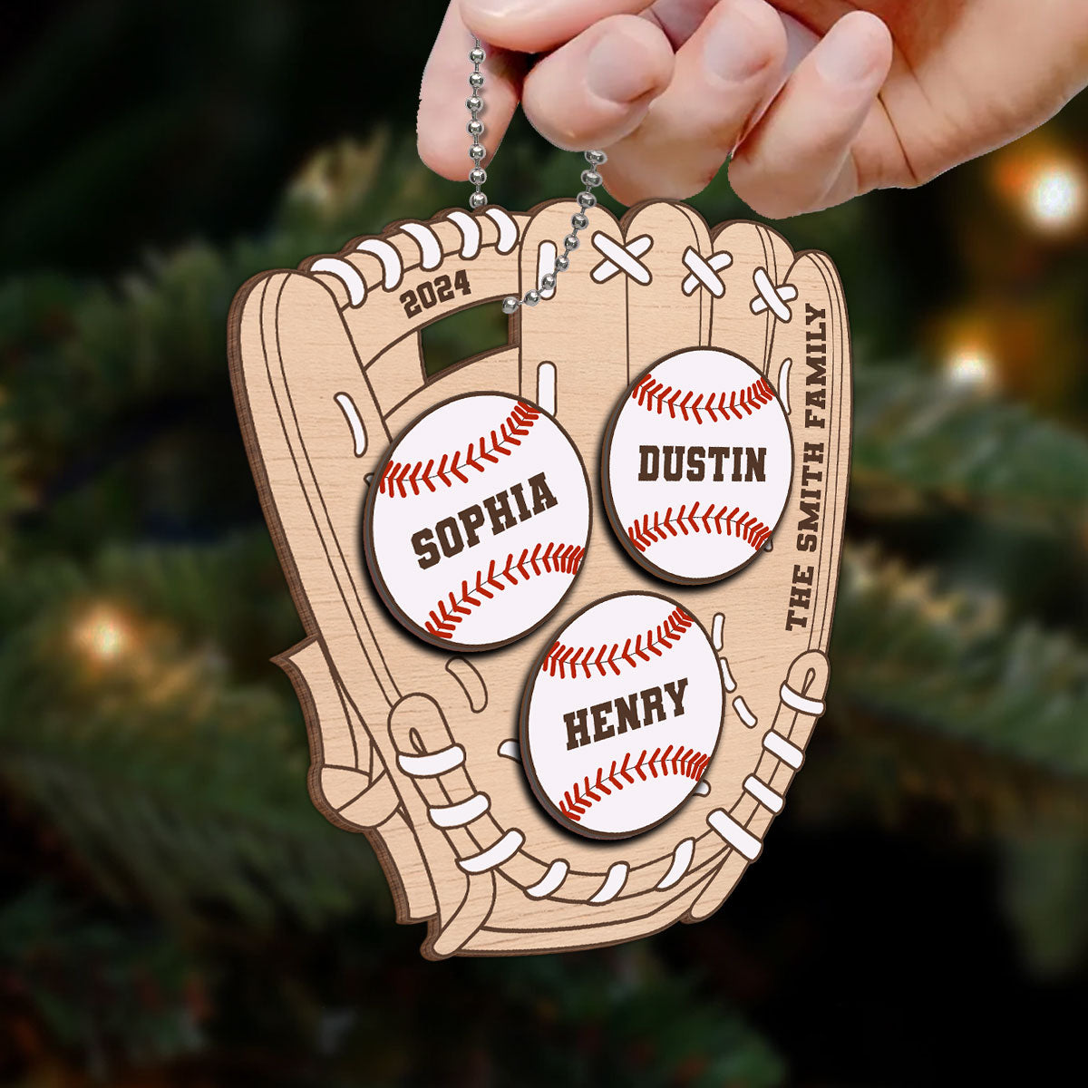 Family Baseball Globe Sport Personalized 2-Layer Wooden Ornament