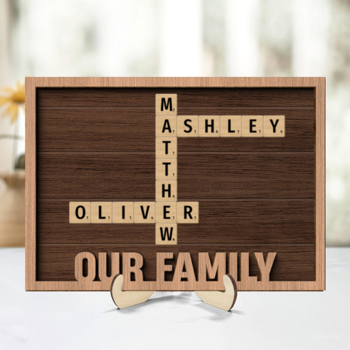 Our Family Crossword Puzzle Art Home Decor Gift Personalized 2-Layer Wooden Plaque