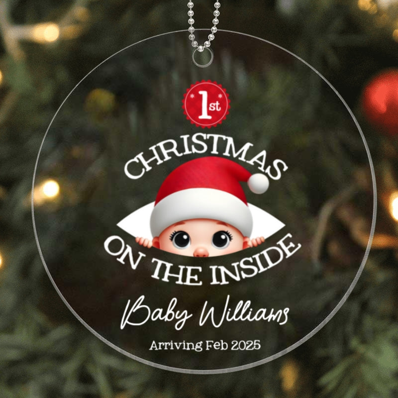 Personalized Baby's First Christmas On the Inside Acrylic Ornament, Custom Pregnancy Reveal Ornament, Expecting Parents