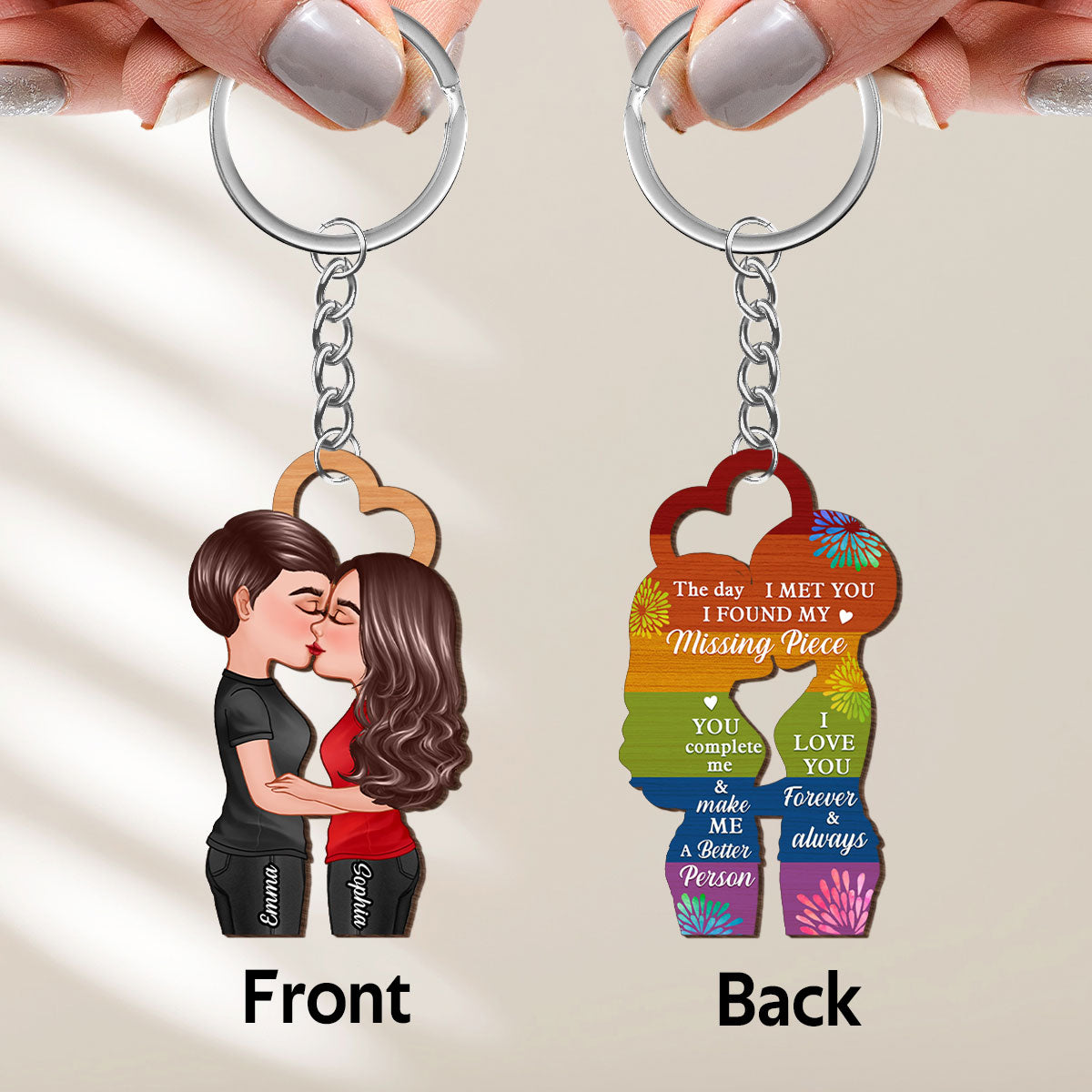 LGBTQ Couple Kissing Personalized Wooden Keychain, Pride Month gift