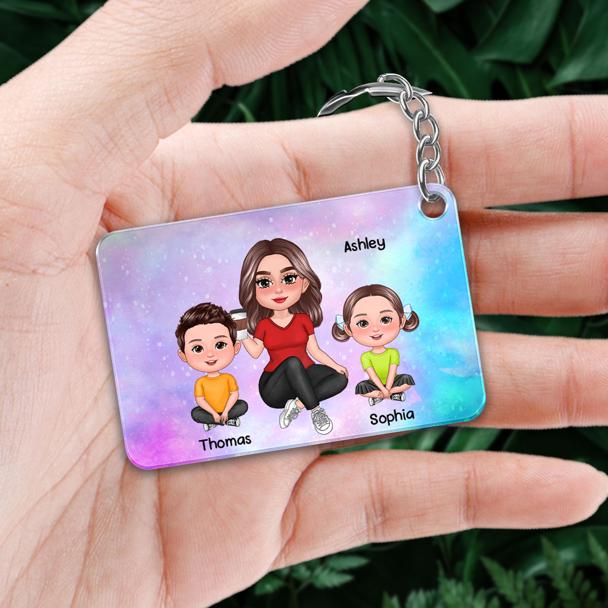 Best Mom Ever Pretty Doll Woman & Kids Galaxy Personalized Acrylic Keychain