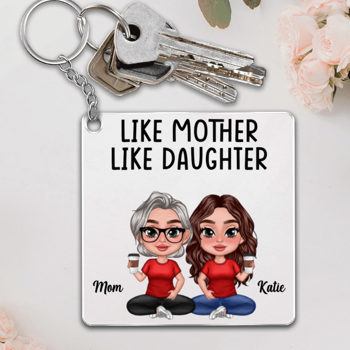 Like Mother Like Daughter Doll Women Thick Lips Personalized Acrylic Keychain