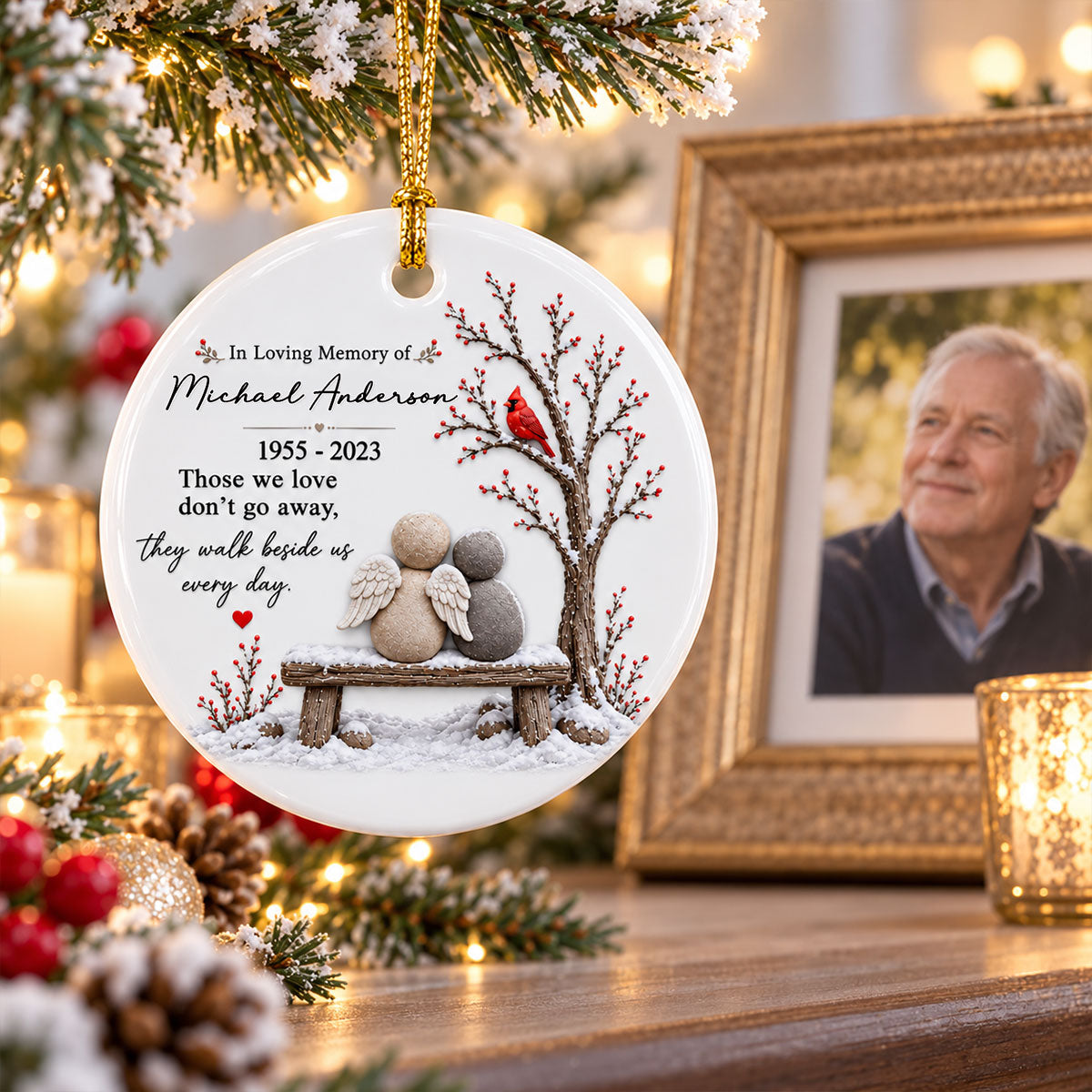 Cardinal Remembrance Gift - Personalized Ceramic Ornament - Custom Name Angel Keepsake, Sympathy Gift