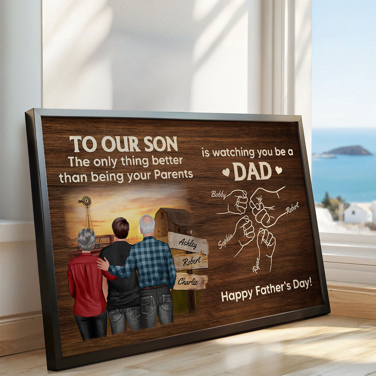 From Mom Dad To Son Watching You Be A Dad Farmhouse Fist Bump Personalized Poster, Gift For Son