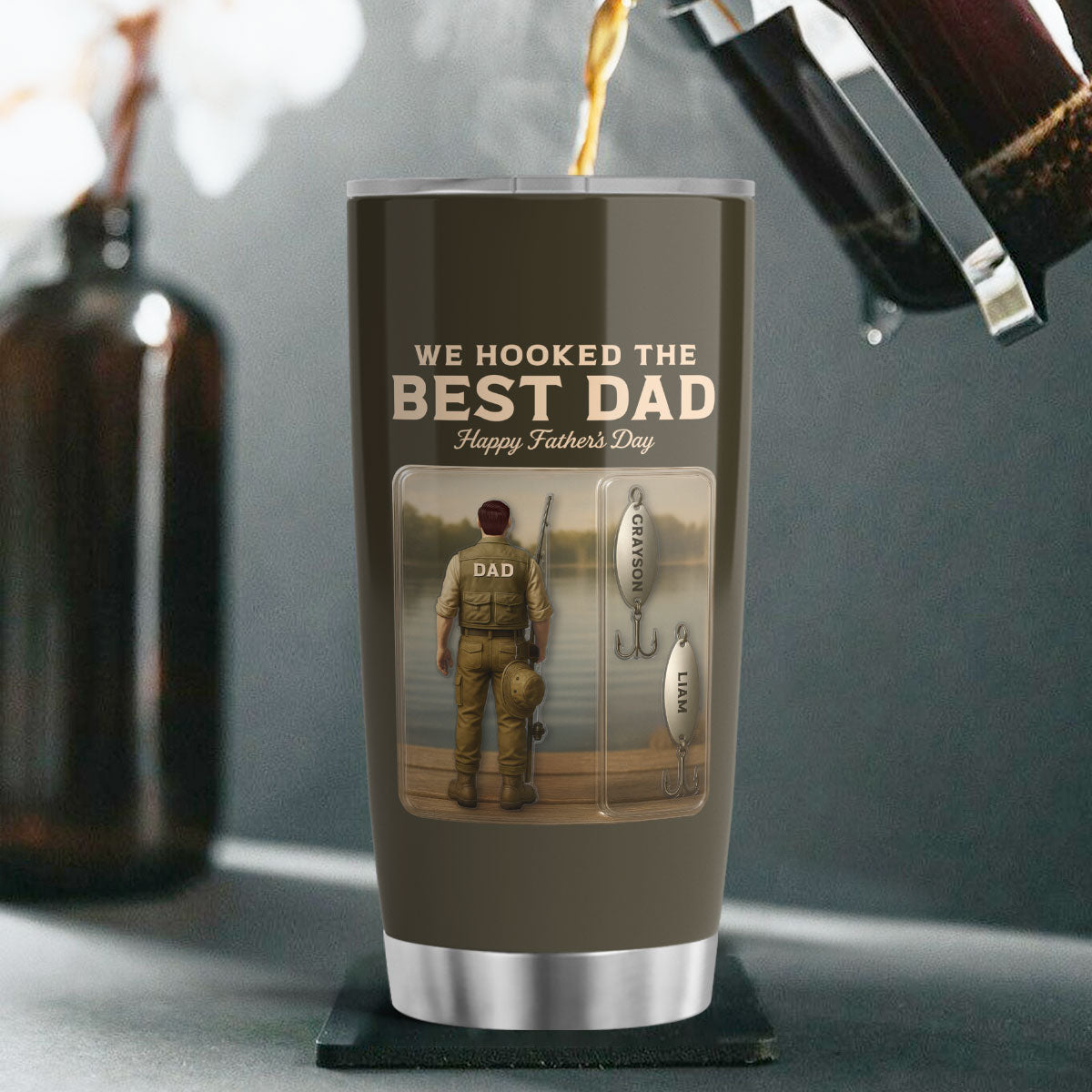 We Hooked The Best Dad Grandpa Fishing With Kids' Names Custom Figure Personalized Tumbler, Perfect Father's Day Gift For Fishing Dad, For Husband, For Grandpa