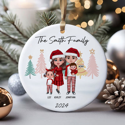Family Standing Personalized Ceramic Circle Ornament, Christmas Gift for Husband, Daughter, Son