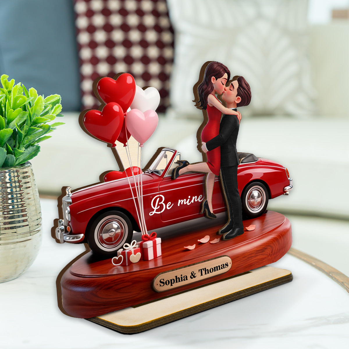 Couple Hugging Kissing Be Mine Valentine - Personalized 2-Layered Wooden Plaque - Valentine's Day Gift For Couple