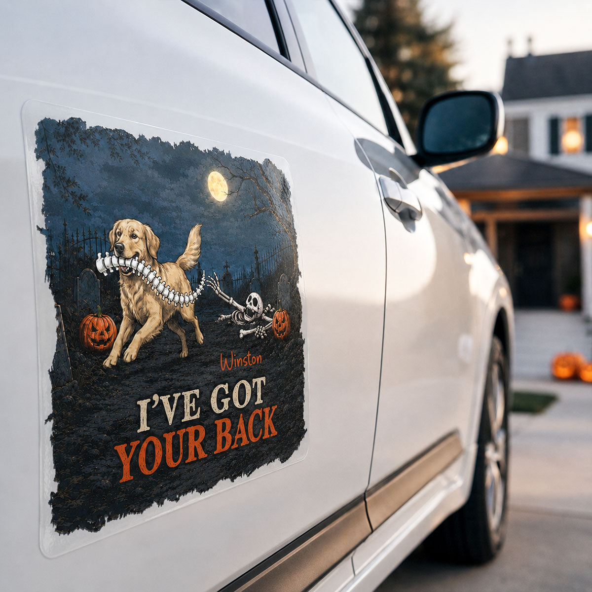 I've Got Your Back Dog Stealing Backbone Custom Photo - Personalized Car Decal - Funny Halloween Car Decor For Dog Lovers