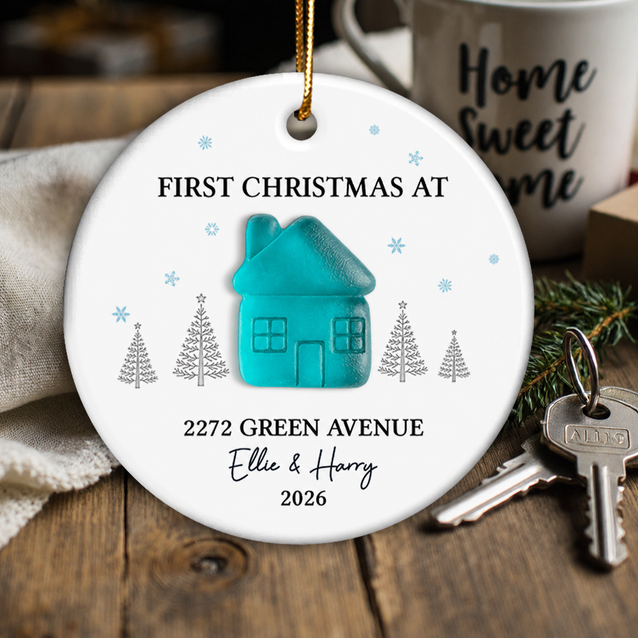 First Christmas New Home 3D Sea Glass Effect - Personalized Ceramic Ornament With Acrylic Pieces - New Home Decor