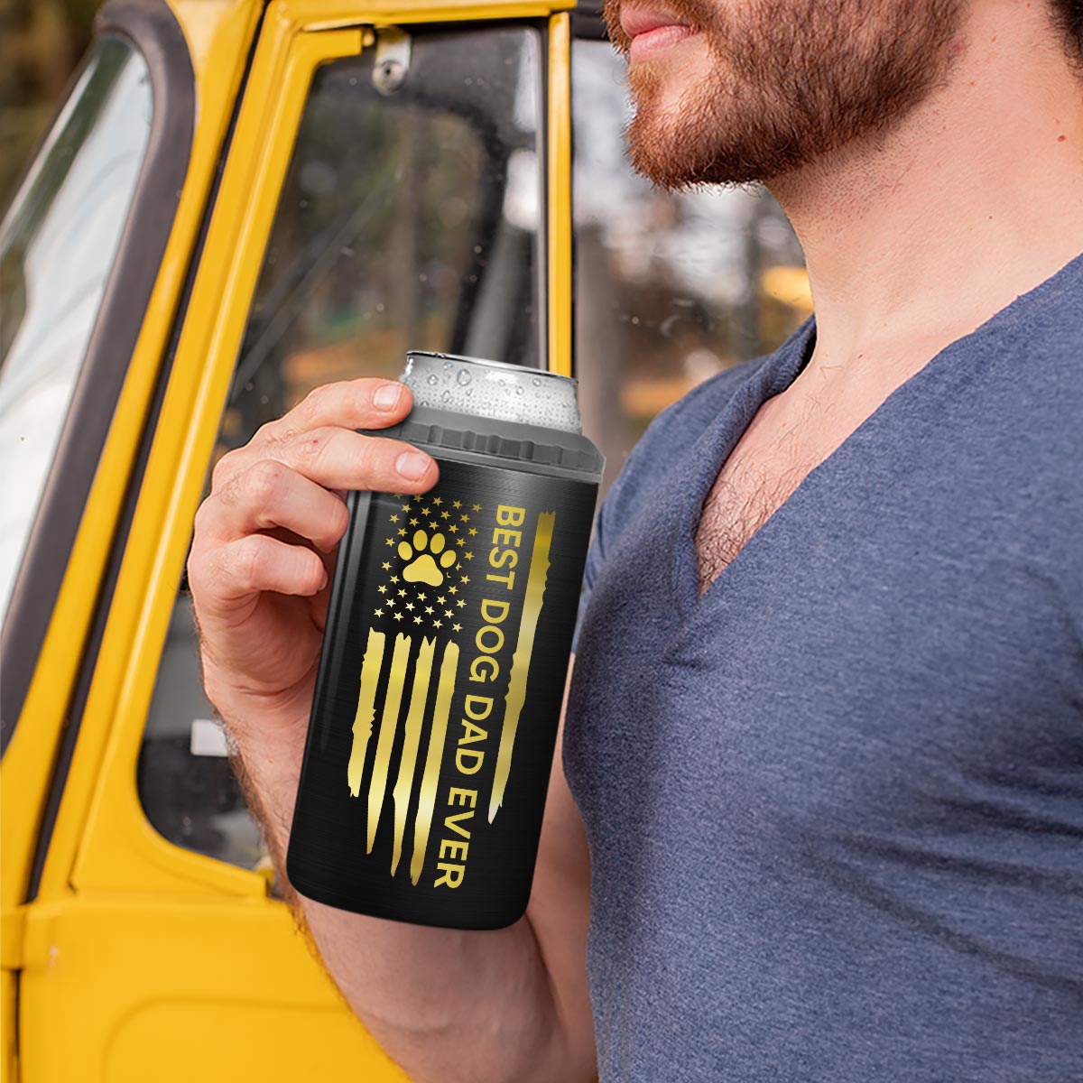 Best Dog Dad Ever Nation Flag Fist Bump And Paws Personalized 4 In 1 Can Cooler