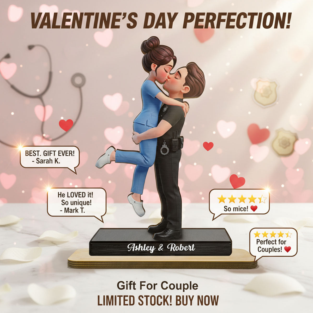 Hero Couple Forever Love - Personalized 2-Layered Wooden Plaque - Heartfelt Gift For Couple, For Him, For Her, Nurse, Police, Firefighter, Army
