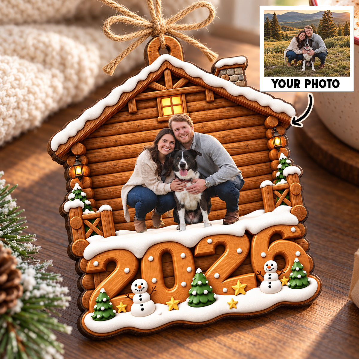 Custom Family Photo - Personalized Wooden Ornament - Christmas Gift for Family