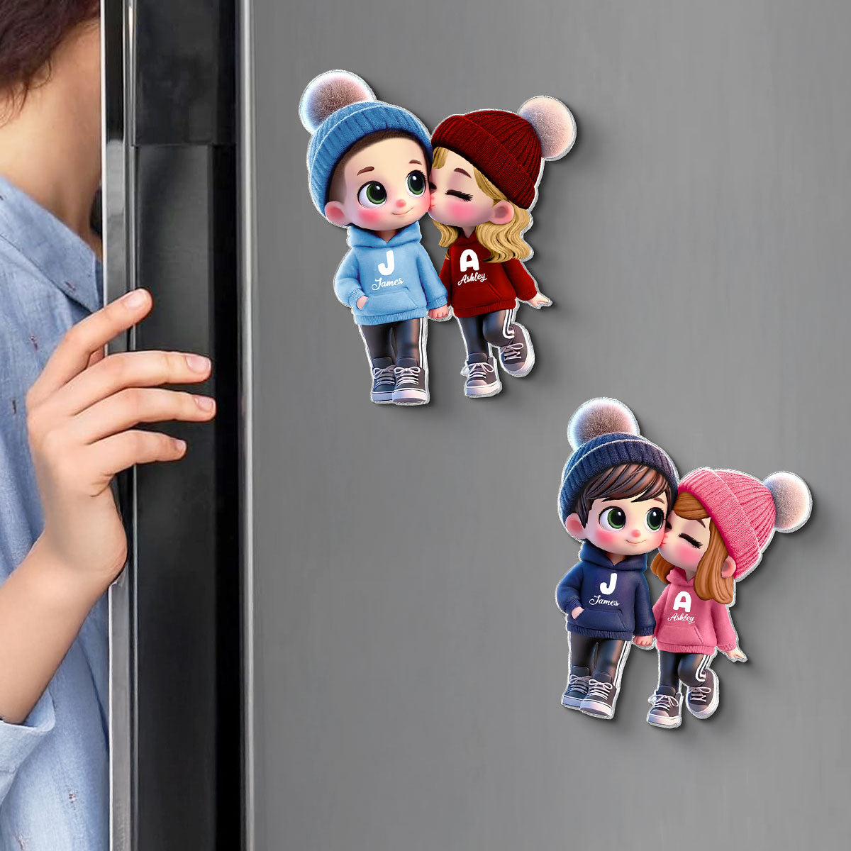 3D Effect Cute Cartoon Couple Walking Personalized Acrylic Fridge Magnet,  Gift for him, Gift For Her