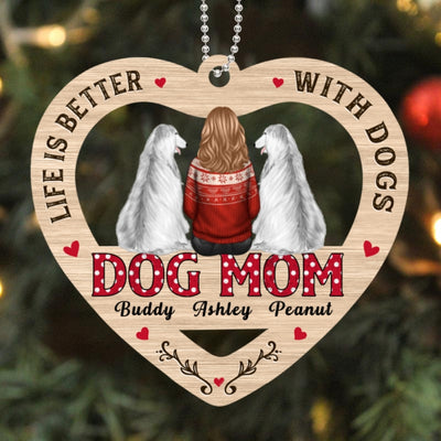 Dog Mom Sitting Polka Dogs Personalized Christmas Wooden Ornament