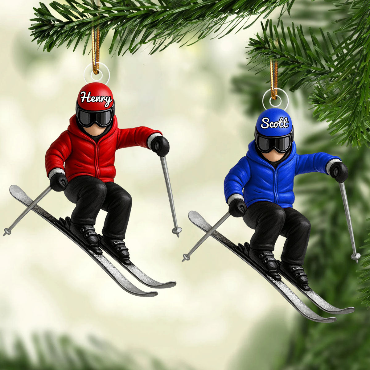 Custom Skiing in Winter - Personalized Acrylic Ornament - Christmas Gift For Skiing Lovers, Gift For Skier, Winter Ski Decor