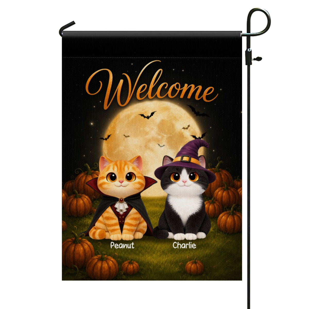 Halloween Cats In Moonlight - Personalized Garden Flag - Halloween Decoration
