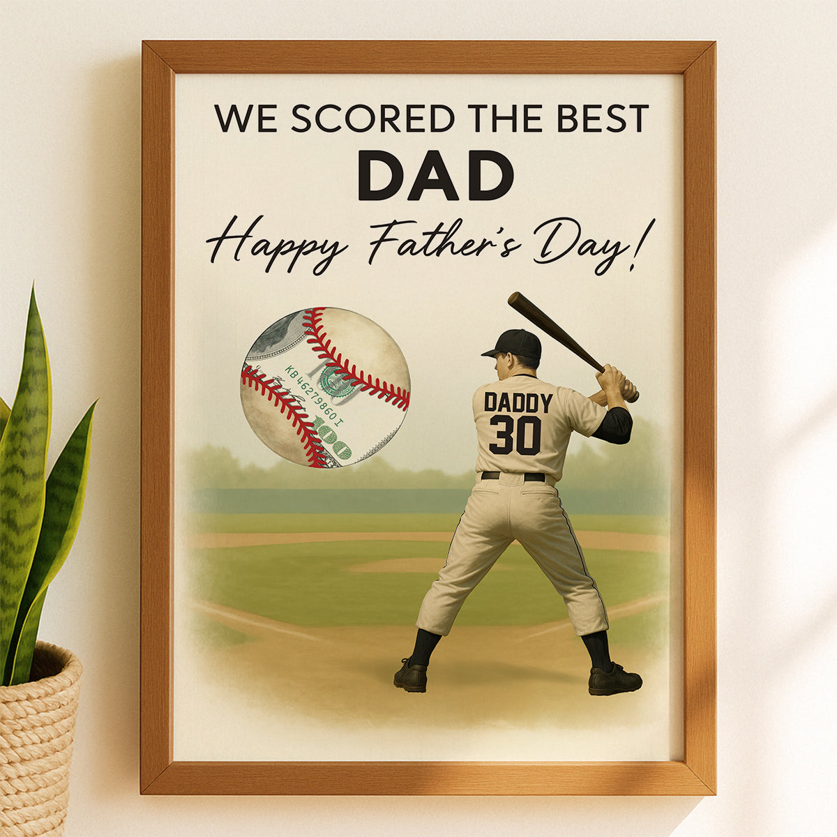 Baseball Dad Happy Father's Day Money Gift Personalized Poster, Gift for Dad, Gift for Husband