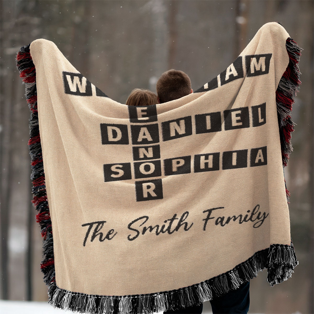 Family Crossword Art - Created In A Moment, Treasured Forever Personalized Tapestry Woven Blanket