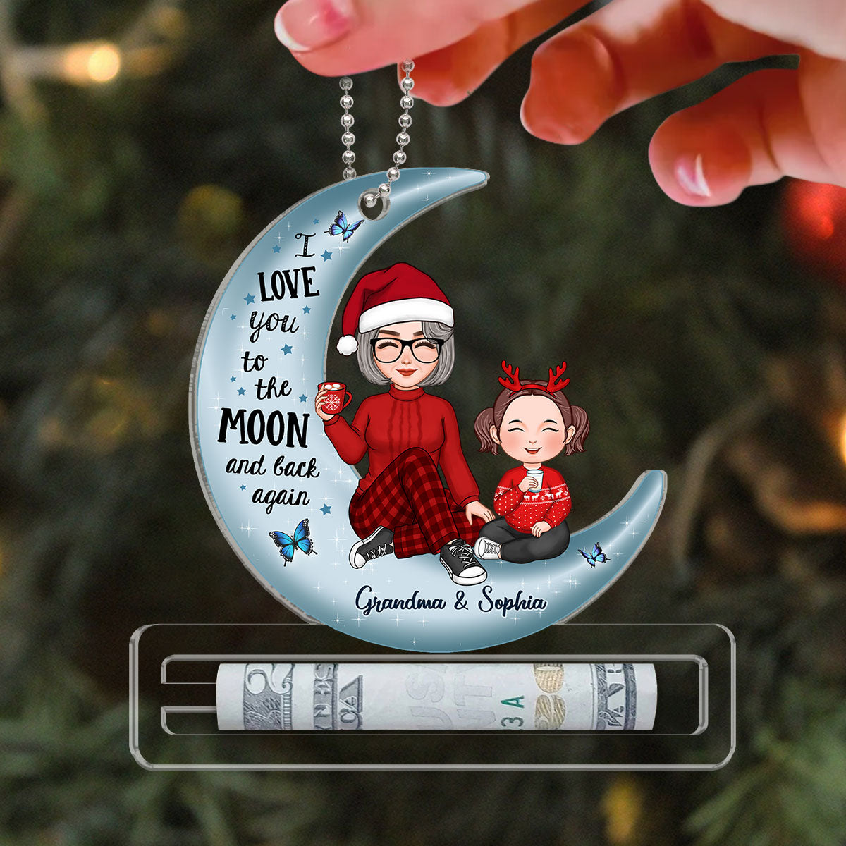 Love You To The Moon And Back Christmas Personalized Money Holder Ornament