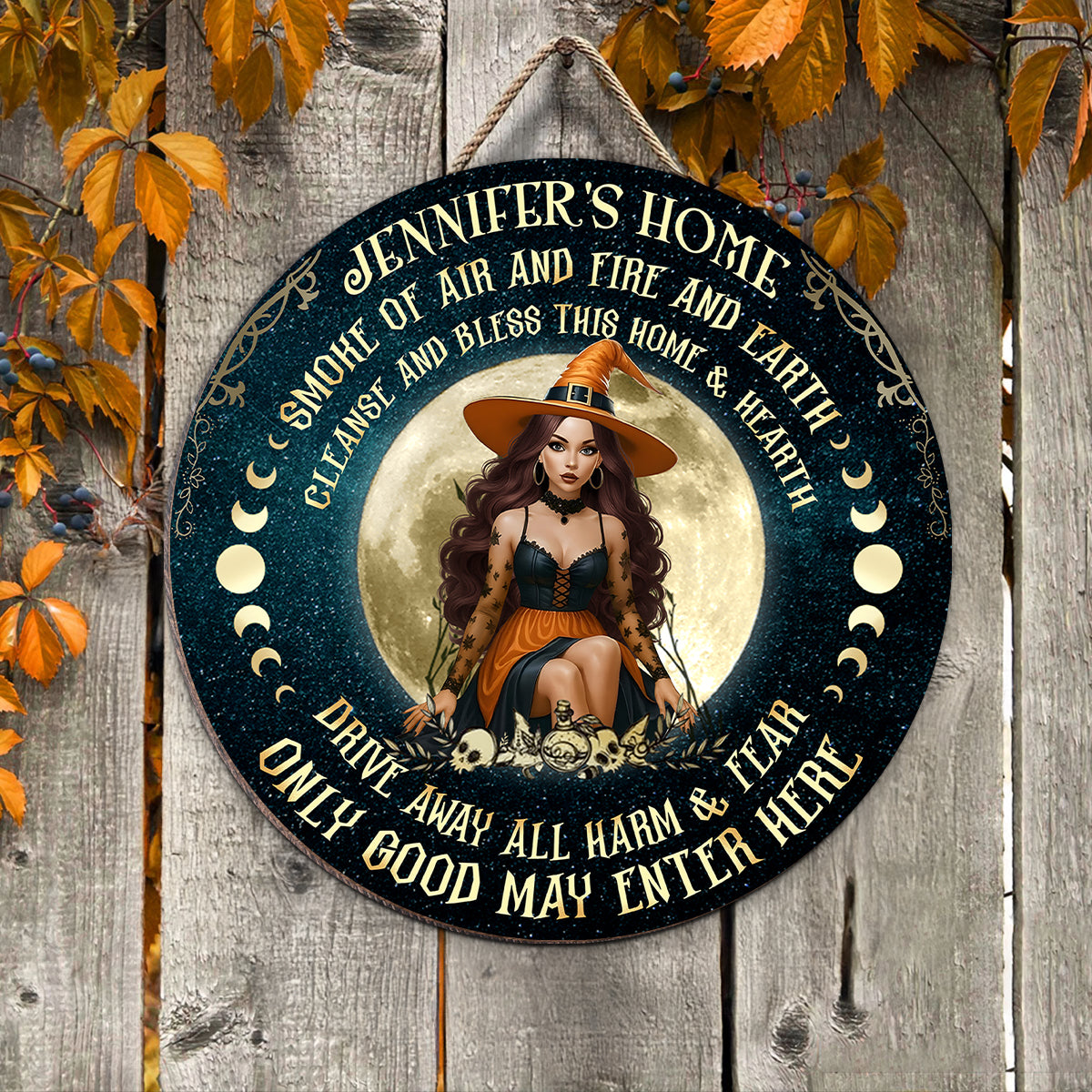 Home of Witch, Smoke of Air and Fire and Earth Personalized Wooden Door Sign, Halloween Decor