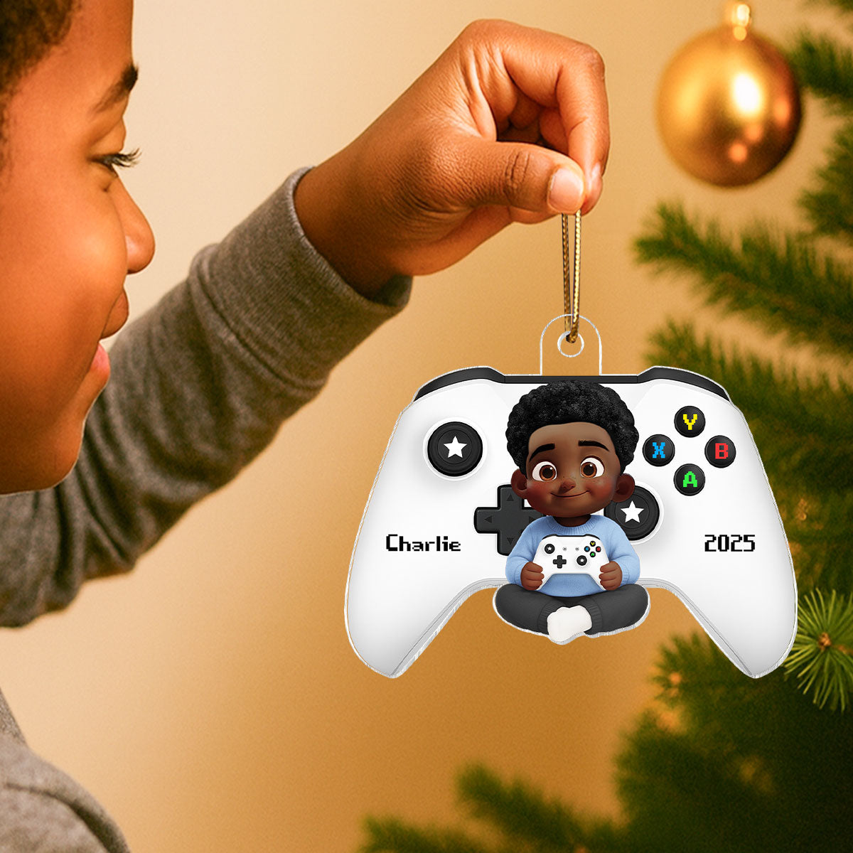 Personalized Gamer 3D Effect Ornament for Boys, Christmas Gift for Kids, Teenagers