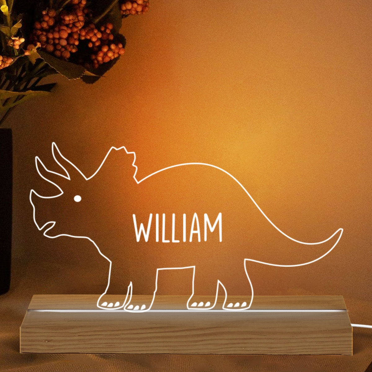 Dinosaur Kids Names Gift For Kids Grandkids Personalized Custom Shape Acrylic Plaque LED Night Light