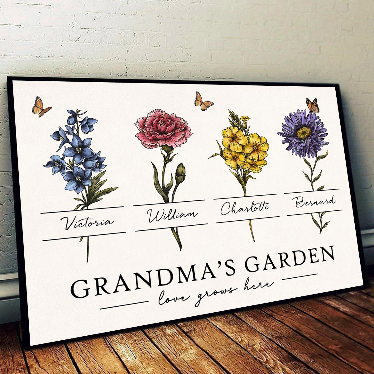 Grandma‘s Garden Love Grows Here Beautiful Vintage Birth Month Flower Gift For Grandma Mom Personalized Poster