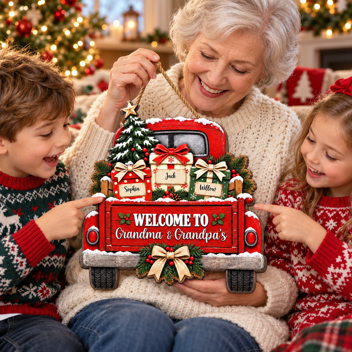 Welcome To Grandma Grandpa's House Christmas Truck 2D Flat Printed - Personalized Wood Sign - Christmas Decor For Grandparents