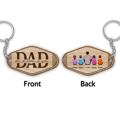 Stripes Best Dad Ever Back View Man Kids Dog Cat Father‘s Day Gift Personalized Wooden Keychain