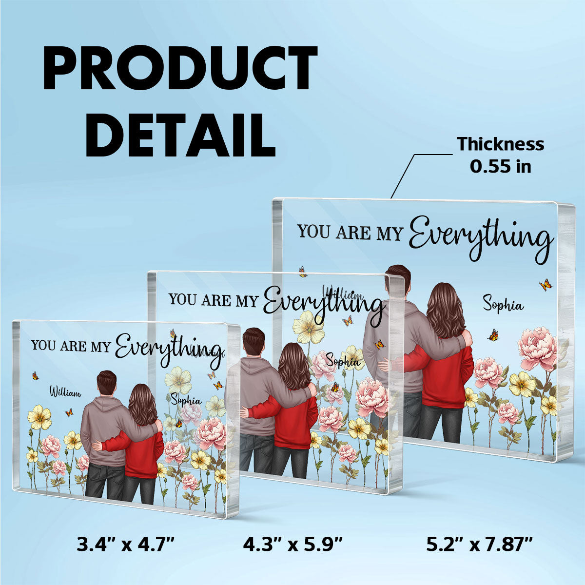 Couple Birth Month Flower Personalized Rectangle Acrylic Block Plaque, Heartfelt Gift For Couple, For Him, For Her, Boyfriend, Girlfriend, Husband, Wife