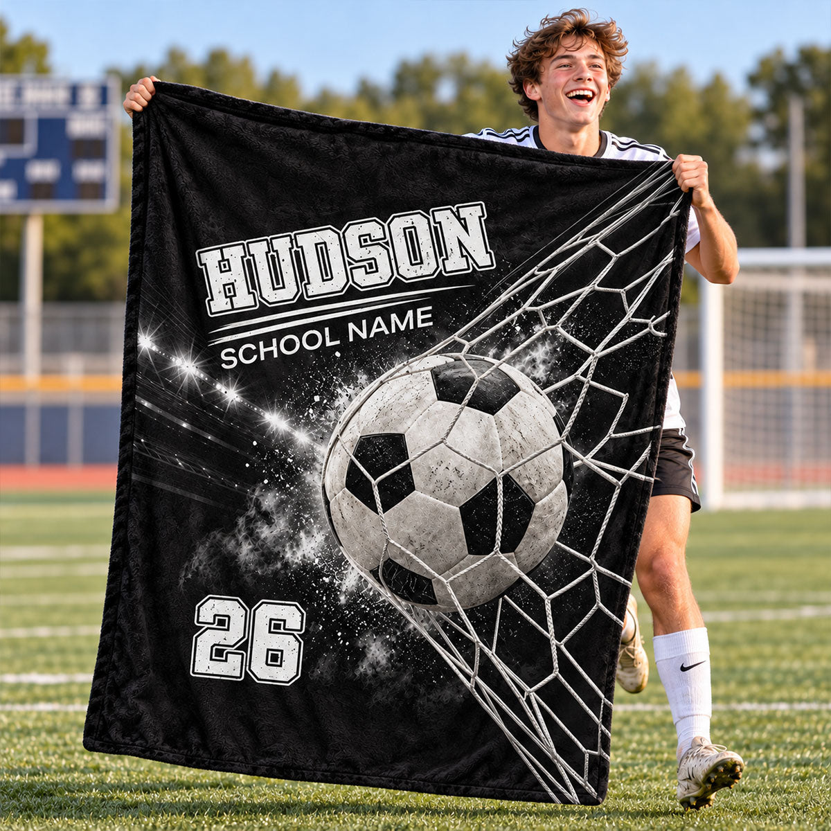 Soccer Goal Net - Personalized Fleece Blanket - Custom Player Name & Jersey Number