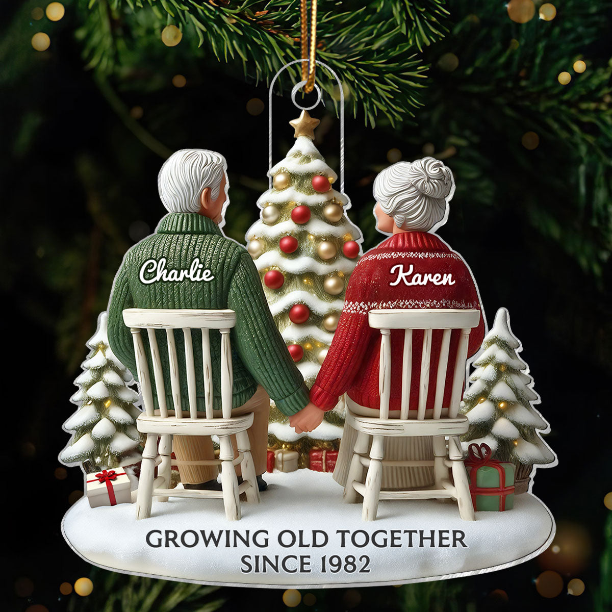 3D Effect Couple Growing Old Together - Personalized Acrylic Ornament - Anniversary Gift For Him, Gift For Her