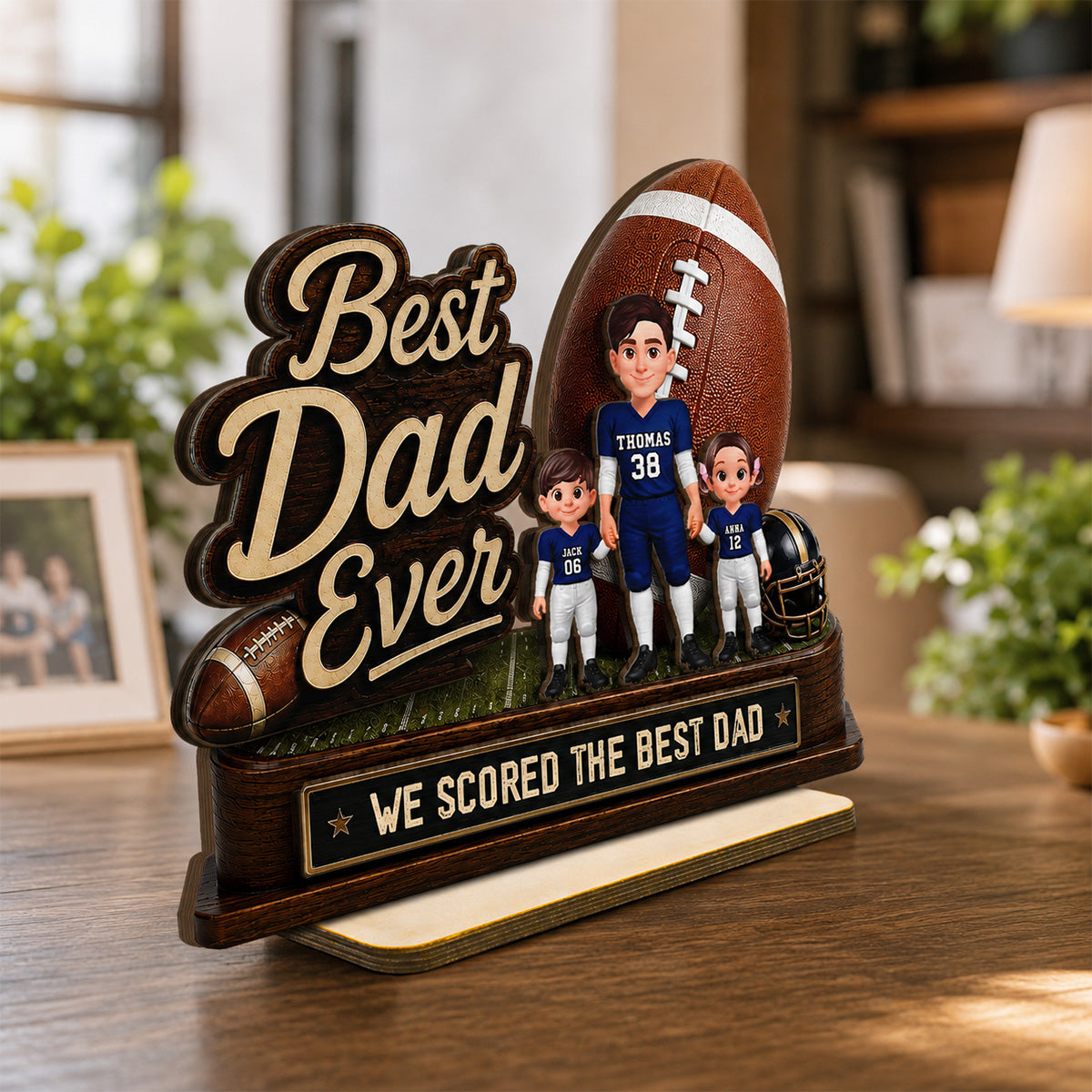 We Scored The Best Dad American Football Dad & Kids - Personalized 2-Layered Wooden Plaque - Father's Day Gift For American Football Dad