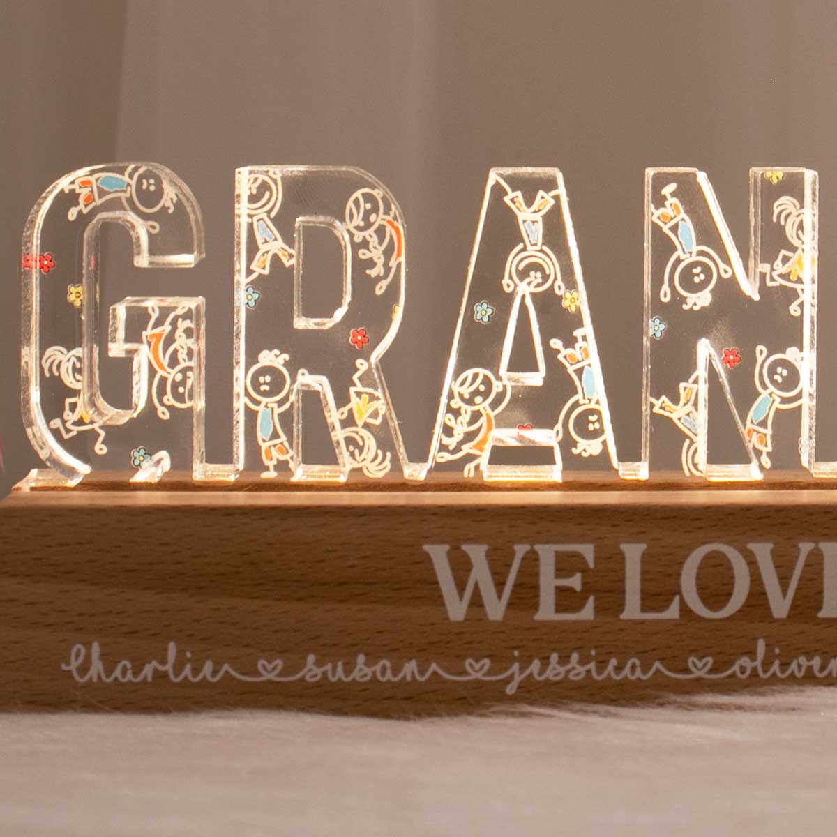 Grandma Drawing Cute Kids Personalized LED Night Light, Gift For Grandma