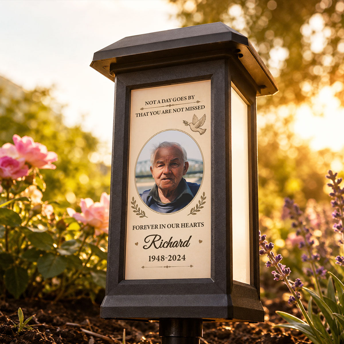Forever in Our Hearts - Personalized Solar Garden Light - Custom Photo Gravesite Light, Outdoor Remembrance Garden Stake, Loss of Loved One Sympathy Gift