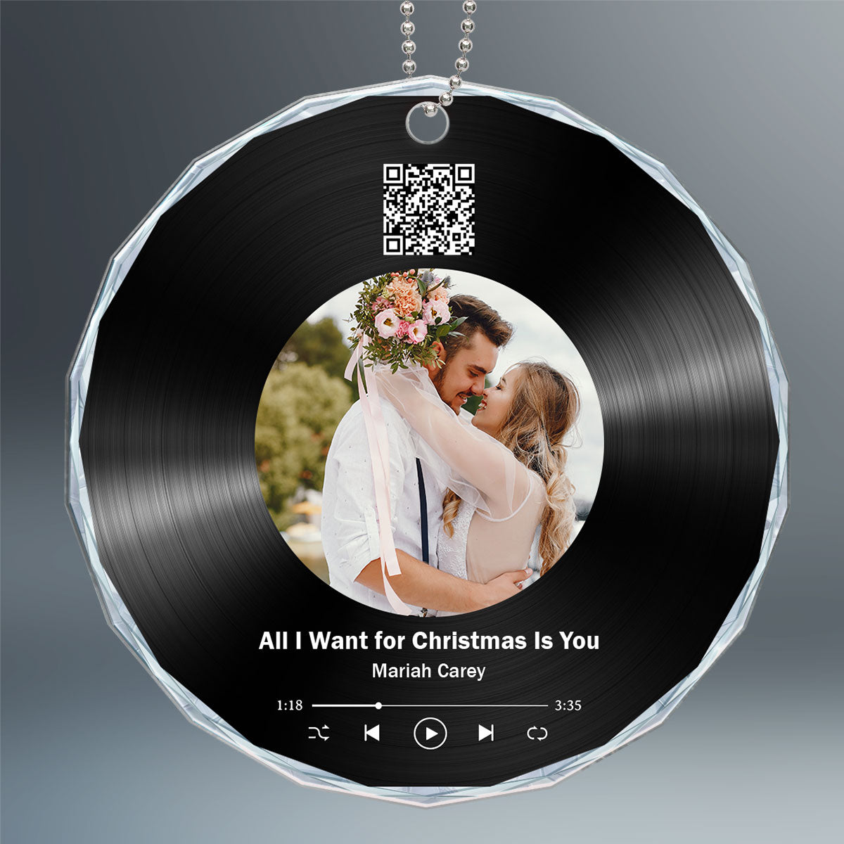 Custom Song Photo Scannable QR Code Couple Personalized Acrylic Ornament