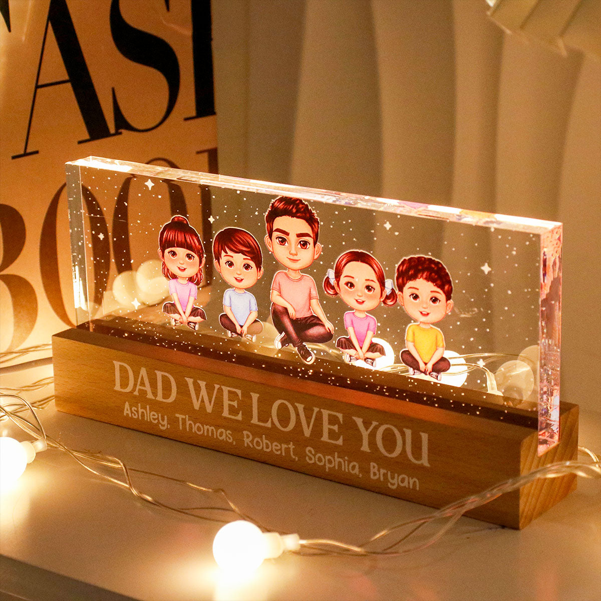 Best Dad Grandpa Ever Doll Sitting Personlaized Acrylic LED Night Light