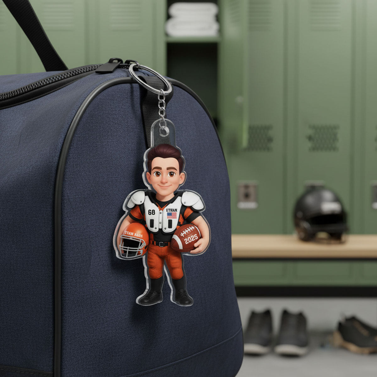 3D Effect Proud American Football Player - Personalized Acrylic Car Hanger - Gift For Football Lovers, Grandson, Son, Husband